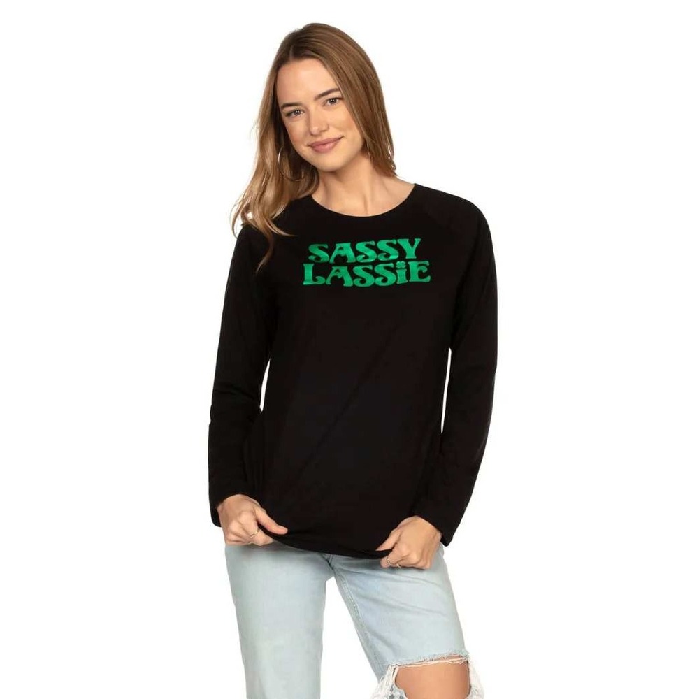 Tipsy Elves Womens Small Sassy Lassie Black Long Sleeve Shirt St. Patrick's‎ Day